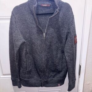 St. George by Duffer Full Zip Knit Sweater Jacket Men’s Large Gray Wool Blend ST